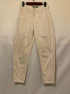 Veronica Beard Charlie High Rise Barrel Leg Cream Carpenter Jeans Size 26 #746